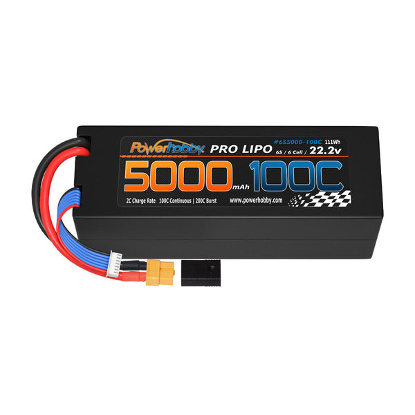 Powerhobby 6s 22.2v 5000mah 100c Lipo Battery w XT60 + Adapter Hard Case 6-Cell