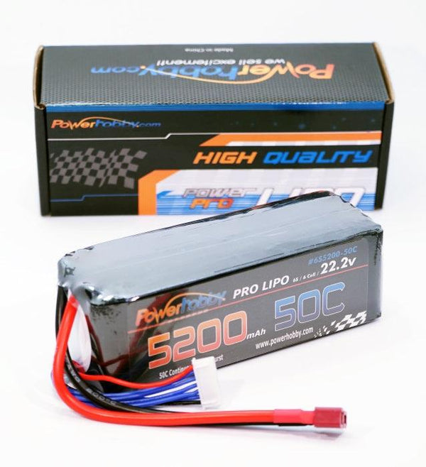 Powerhobby 6S 22.2V 5200mAh 50C Lipo Battery w Deans Plug 6-cell