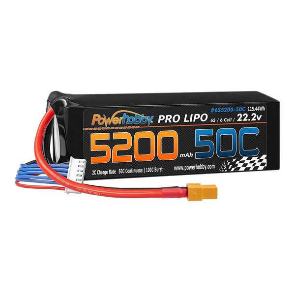 Powerhobby 6S 22.2V 5200mAh 50C Lipo Battery w xt60 Plug + Adapter