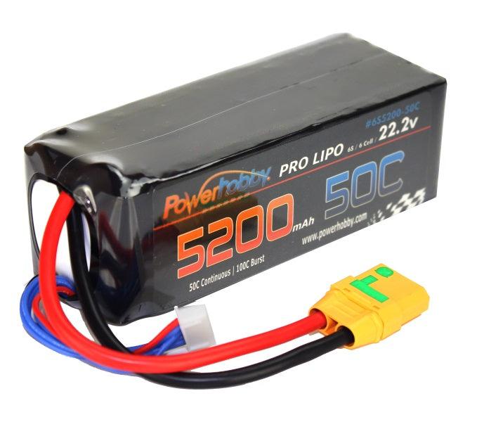Powerhobby 6S 22.2V 5200mAh 50C Lipo Battery w XT90 Plug Soft Case