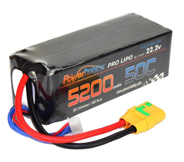 Powerhobby 6S 22.2V 5200mAh 50C Lipo Battery w XT90 Plug Soft Case