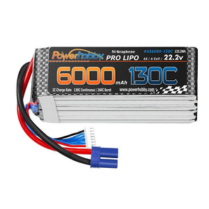 Powerhobby 6s 22.2V 6000mah 130C-260C Lipo Battery With EC5 Plug 6-Cell