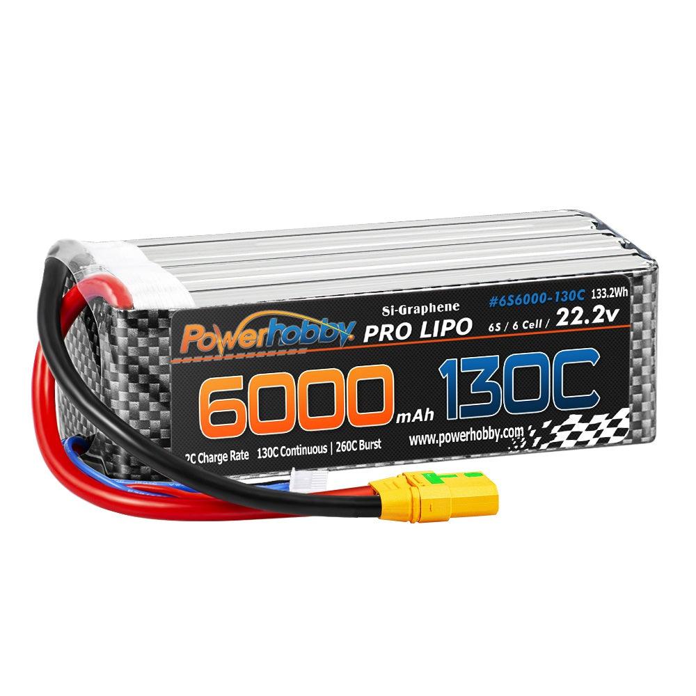 Powerhobby 6s 22.2V 6000mah 130C-260C Lipo Battery With XT90 Plug 6-Cell