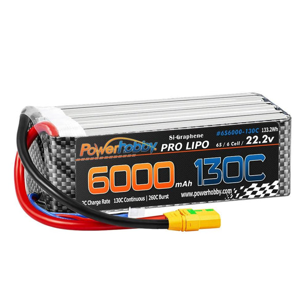Powerhobby 6s 22.2V 6000mah 130C-260C Lipo Battery With XT90 Plug 6-Cell