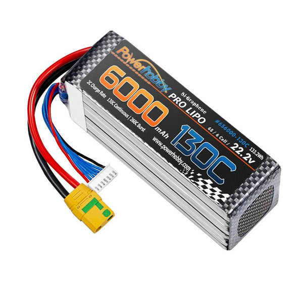 Powerhobby 6s 22.2V 6000mah 130C-260C Lipo Battery With XT90 Plug 6-Cell