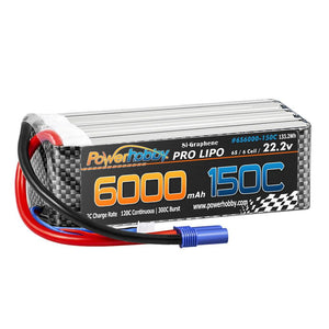 Powerhobby XTREME 6s 22.2V 6000mah 150C-300C Lipo Battery With EC5 Plug 6-Cell