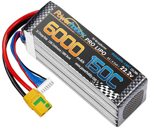 Powerhobby XTREME 6s 22.2V 6000mah 150C-300C Lipo Battery With XT90 Plug 6-Cell