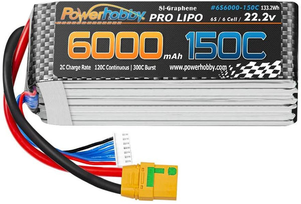 Powerhobby XTREME 6s 22.2V 6000mah 150C-300C Lipo Battery With XT90 Plug 6-Cell