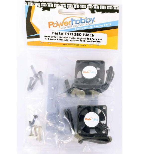 Powerhobby Heat Sink w Twin Turbo High Speed Cooling Fans 1/8 Motors Black