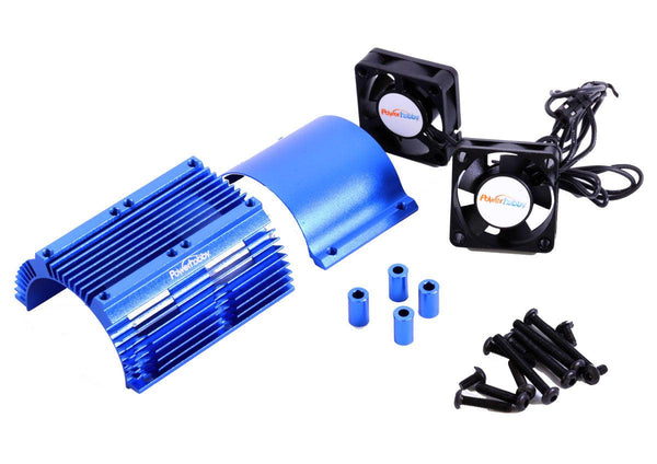 Powerhobby BLUE 1/8 Aluminum Motor Heat Sink W/ Dual Cooling Fans