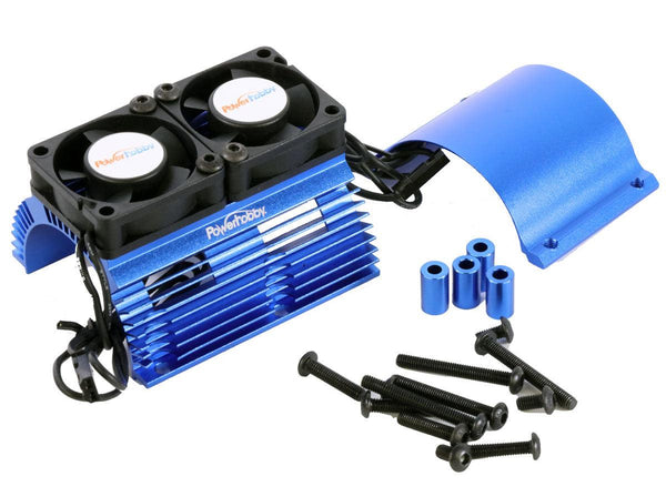 Powerhobby BLUE 1/8 Aluminum Motor Heat Sink W/ Dual Cooling Fans