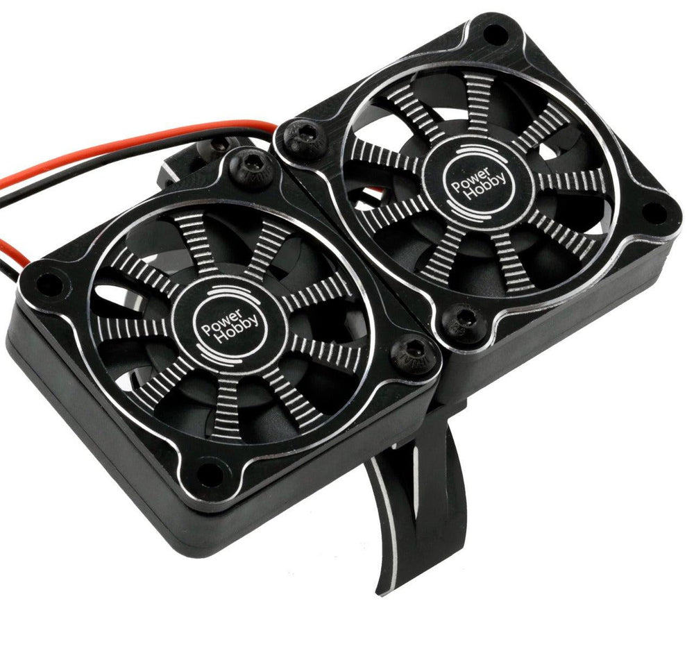 Powerhobby 1/8 Aluminum Heatsink 40mm Dual High Speed Cooling Fans w/Cover Black