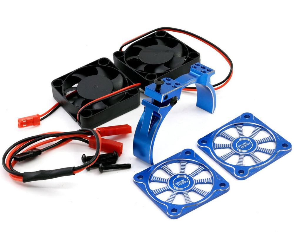 Powerhobby 1/8 Aluminum Heatsink 40mm Dual High Speed Cooling Fans w/Cover Blue