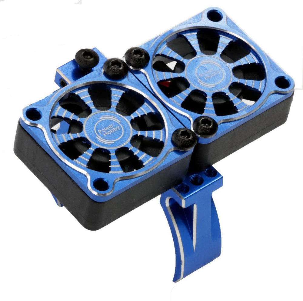 Powerhobby 1/8 Aluminum Heatsink 30mm Twin Turbo High Speed Cooling Fans 28K Blue