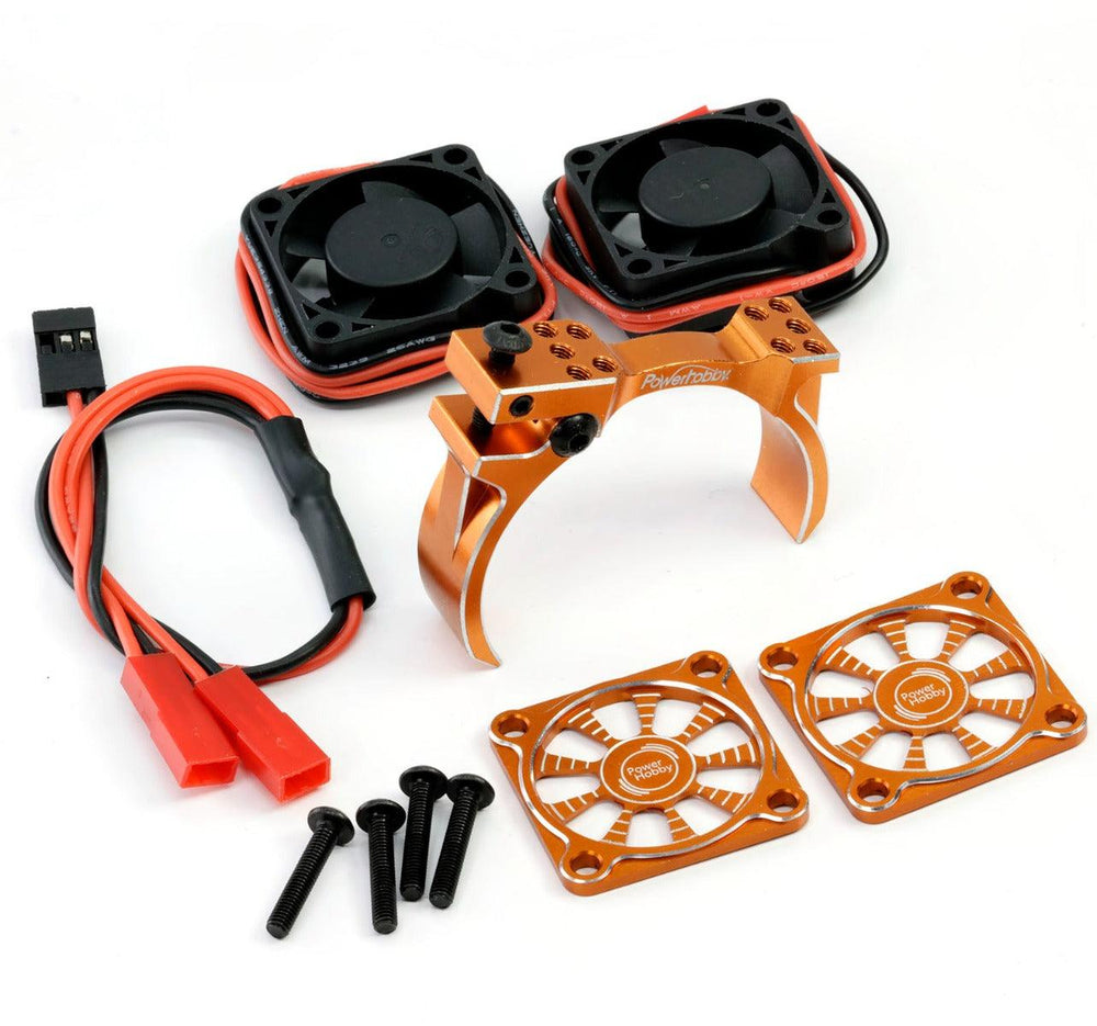 Powerhobby 1/8 Aluminum Heatsink High Speed 30mm Twin Turbo Cooling Fans 28K Orange