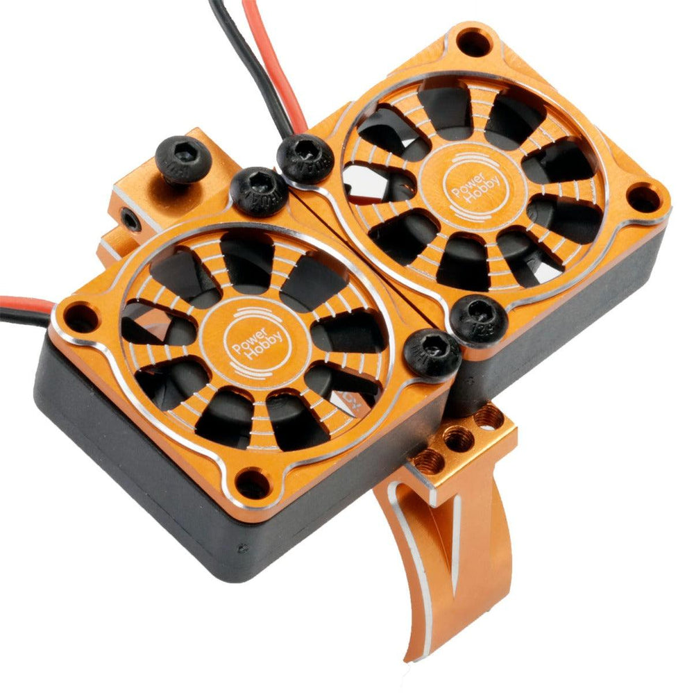 Powerhobby 1/8 Aluminum Heatsink High Speed 30mm Twin Turbo Cooling Fans 28K Orange