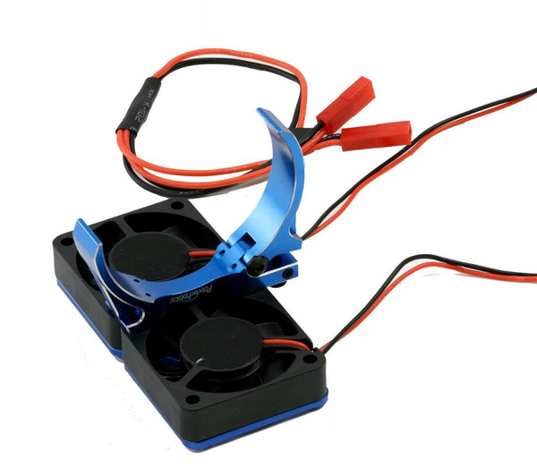 Powerhobby 1/10 Car Aluminum Heatsink 30mm Twin Turbo Cooling Fans Mount BLUE