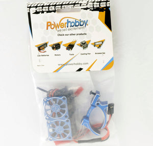 Powerhobby 1/10 Car Aluminum Heatsink 30mm Twin Turbo Cooling Fans Mount BLUE
