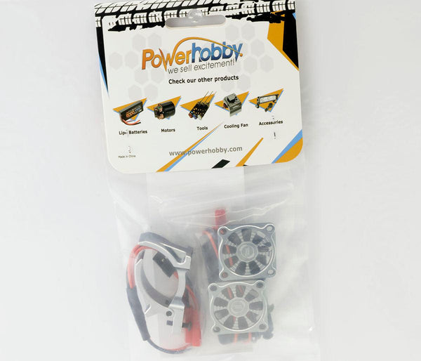 Powerhobby 1/10 Car Aluminum Heatsink 30mm Twin Turbo Cooling Fans Mount Gun