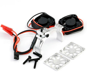 Powerhobby 1/10 Aluminum Heatsink Mount 30mm Twin Turbo Cooling Fans 28K Silver