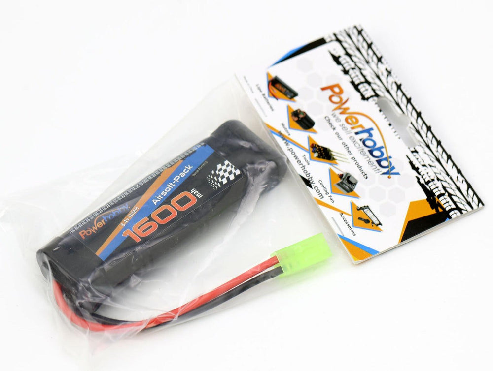 Powerhobby 8.4V 1600mAh Airsoft Battery NiMH Flat Battery Pack with Mini Tamiya