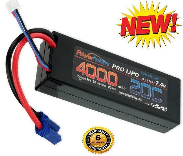 PowerHobby 2S 7.4V 4000mAh 20C Lipo Battery Pack w EC5 Plug Hard Case