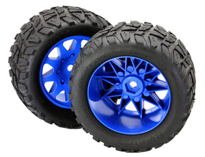 Powerhobby Raptor XL Belted Tires / Viper Wheels (4) FOR Traxxas X-Maxx BLUE