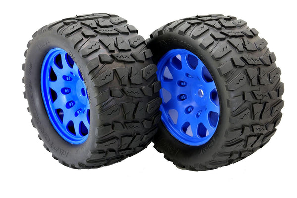 Powerhobby Raptor XL Belted Tires / Viper Wheels (4) FOR Traxxas X-Maxx BLUE