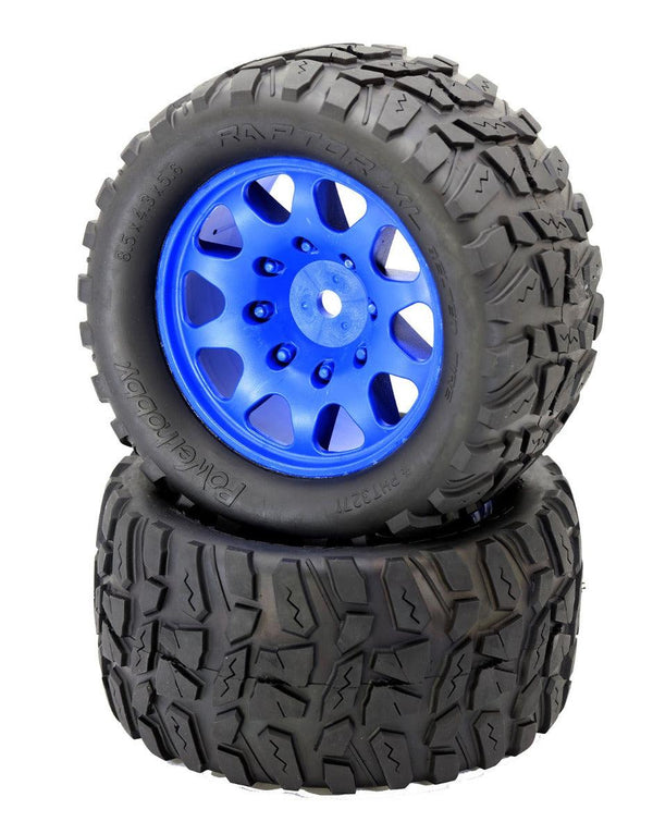 Powerhobby Raptor XL Belted Tires / Viper Wheels (4) FOR Traxxas X-Maxx BLUE