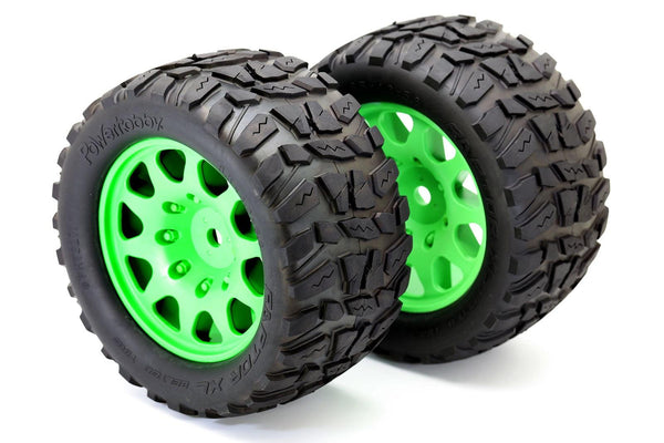 Powerhobby Raptor XL Belted Tires / Viper Wheels (4) FOR Traxxas X-Maxx GREEN