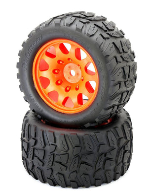 Powerhobby Raptor XL Belted Tires Viper Wheels (4) FOR Traxxas X-Maxx 8S ORANGE