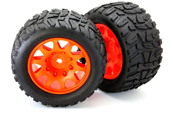 Powerhobby Raptor XL Belted Tires Viper Wheels (4) FOR Traxxas X-Maxx 8S ORANGE