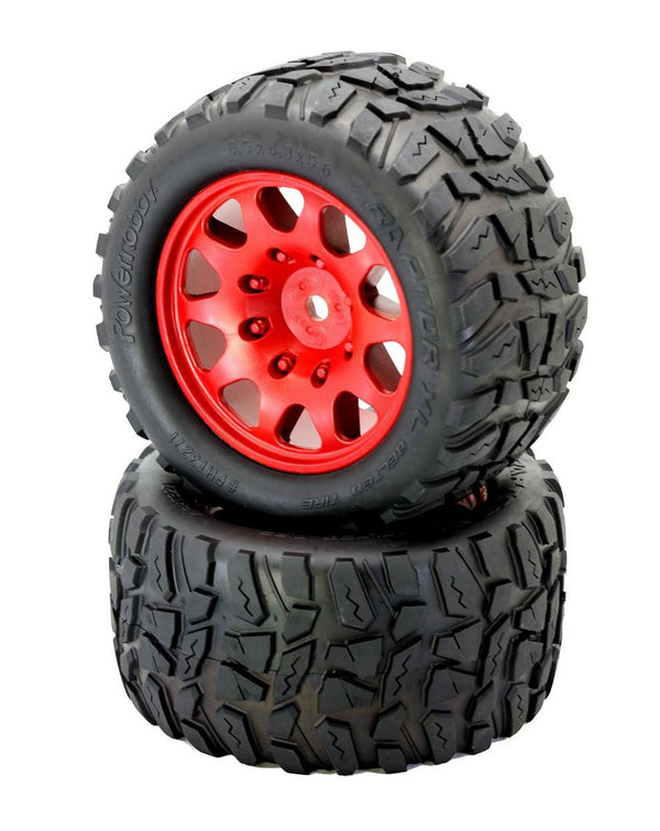 Powerhobby Raptor XL Belted Tires / Viper Wheels (4) FOR Traxxas X-Maxx RED