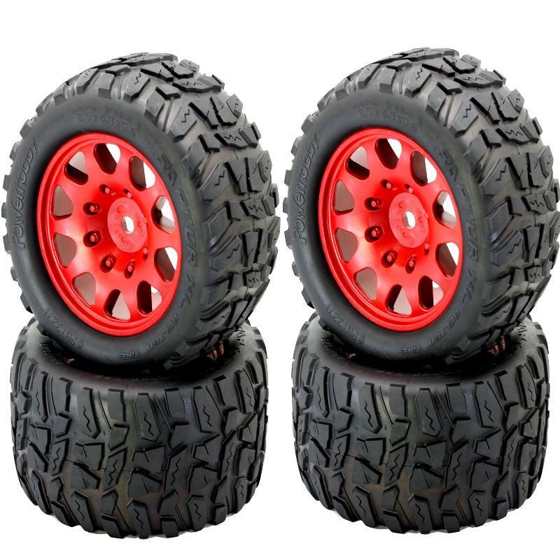 Powerhobby Raptor XL Belted Tires / Viper Wheels (4) FOR Traxxas X-Maxx RED