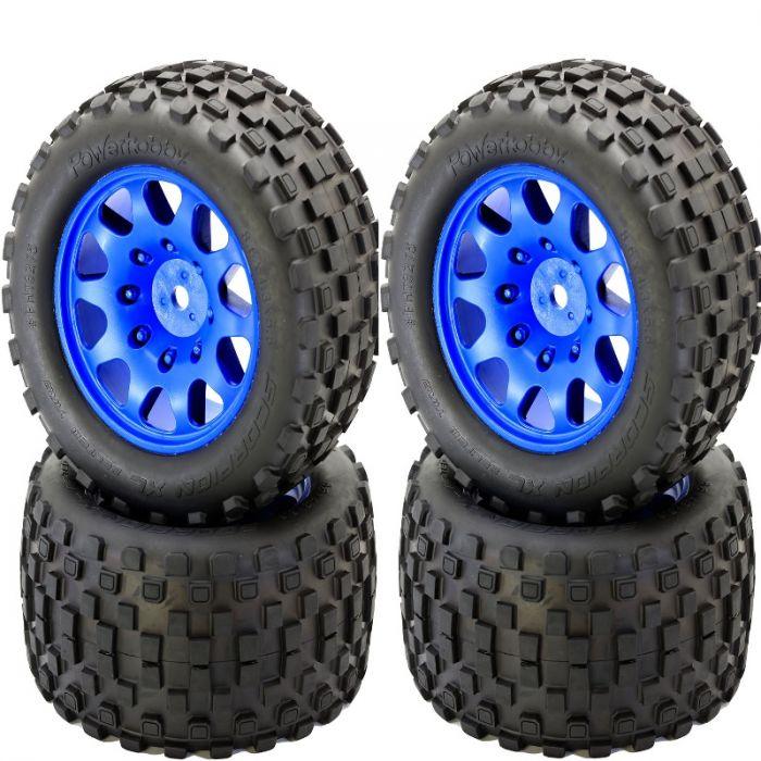 Powerhobby SCORPION XL Belted Tires Viper Wheels 4 Arrma Kraton OUTCAST 8S BLUE