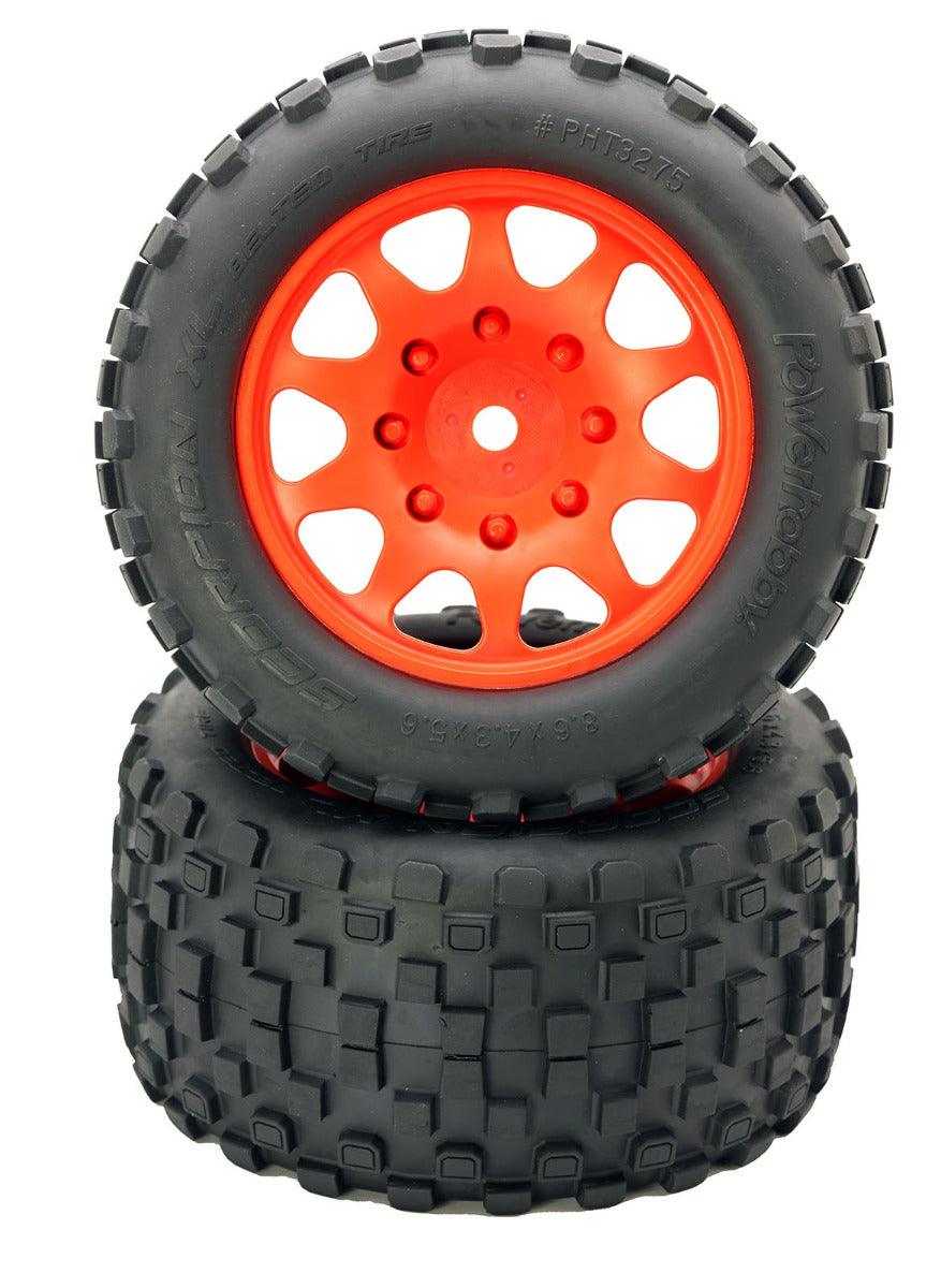Powerhobby SCORPION XL Belted Tires / Viper Wheels (4) FOR Traxxas X-Maxx ORANGE