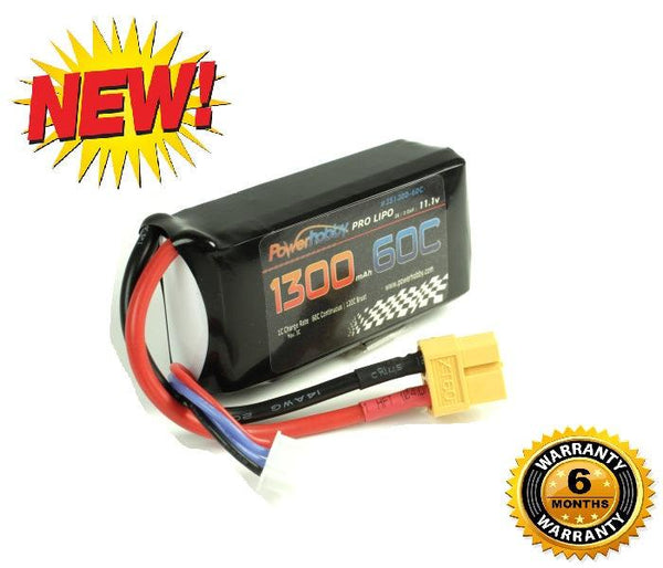 Powerhobby 3S 11.1V 1300mAh 60C Lipo Battery Soft Case 3-Cell w XT60 Connector