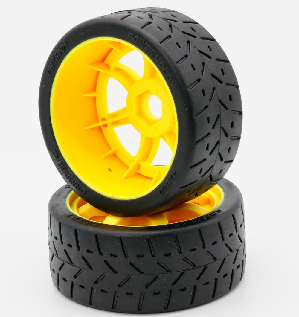 Powerhobby 1/8 Gripper 42/100 Belted Mounted Tires 17mm Yellow Wheels