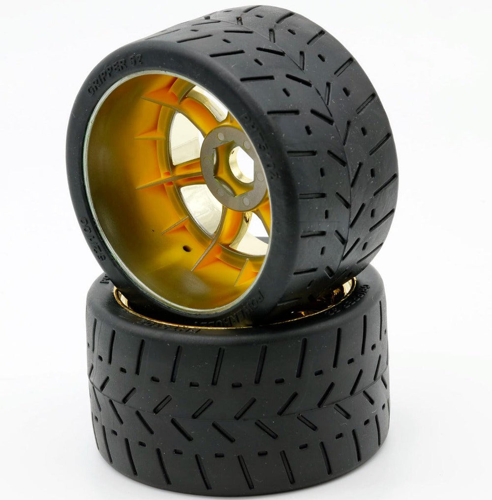 Powerhobby 1/8 Gripper 54/100 Belted Mounted Tires 17mm Gold Wheels