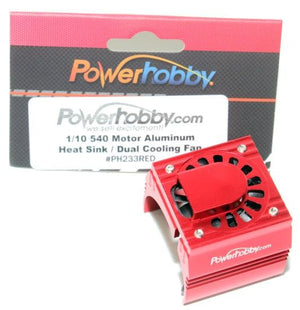 Powerhobby Aluminum Motor Heatsink Cooling Fan 1/10 540 / 550 Size Motor Red