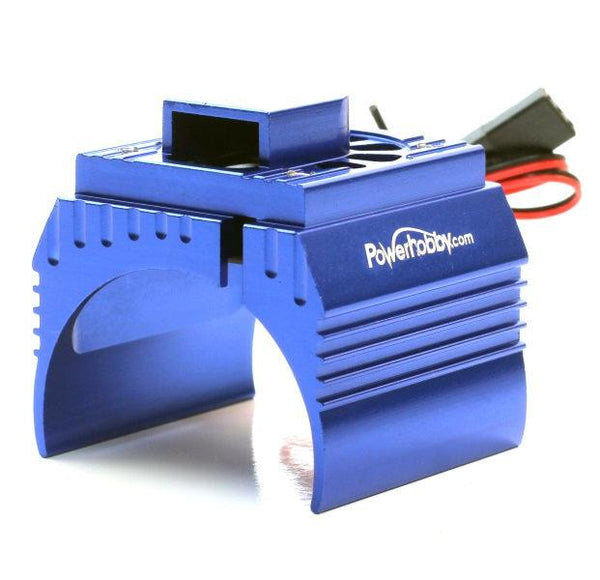Powerhobby Aluminum Motor Heatsink + Cooling Fan For 1/8 Size Motors Blue