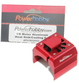 Powerhobby Aluminum Motor Heatsink + Cooling Fan For 1/8 Size Motors Red