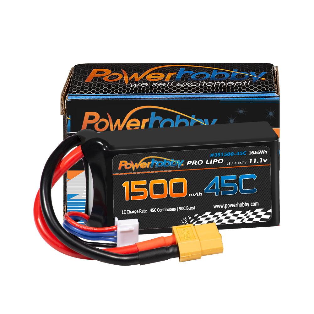 Powerhobby 3S 11.1V 1500mAh 45C XT60 3-Cell: FPV Drone Quad Lipo Battery