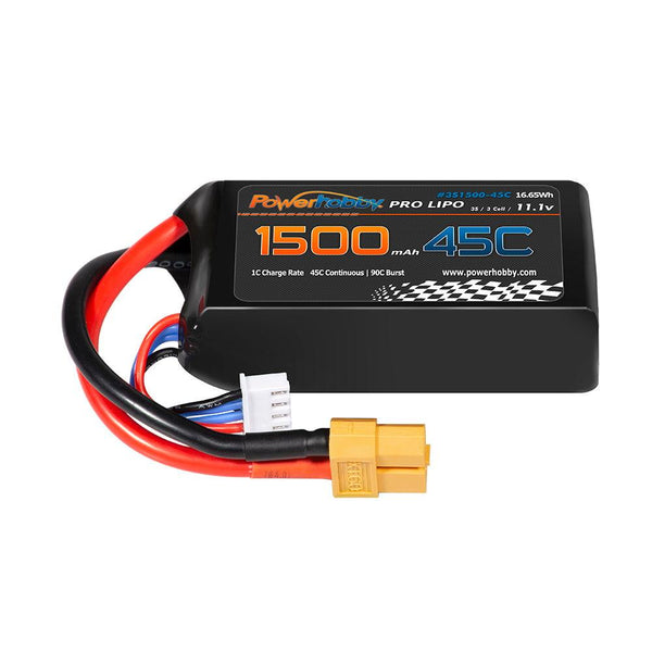 Powerhobby 3S 11.1V 1500mAh 45C Lipo Battery with XT60 Connector 3-Cell