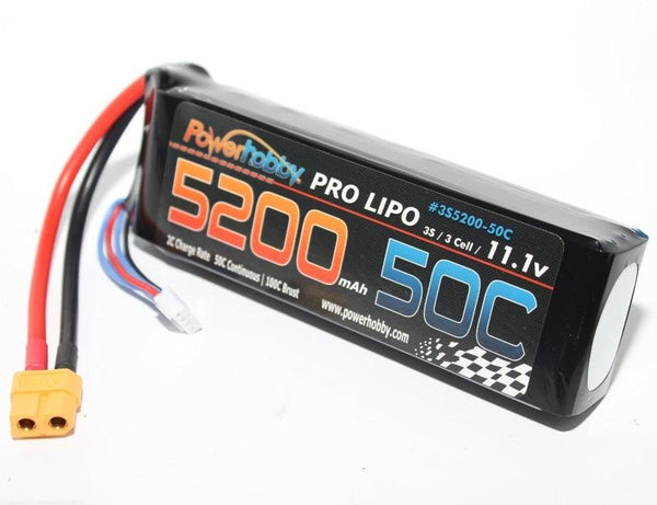 PowerHobby 3S 11.1V 5200mAh 50C Lipo Battery Pack w XT60 Connector / Plug 3-Cell