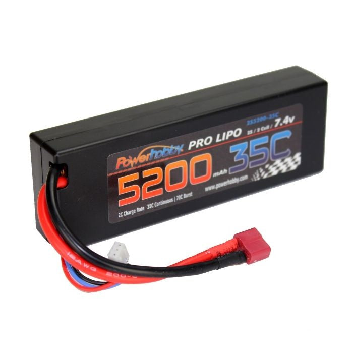 Power Hobby 5200mAh 7.4V 2S 35C LiPo Hard Case Battery with Hardwire