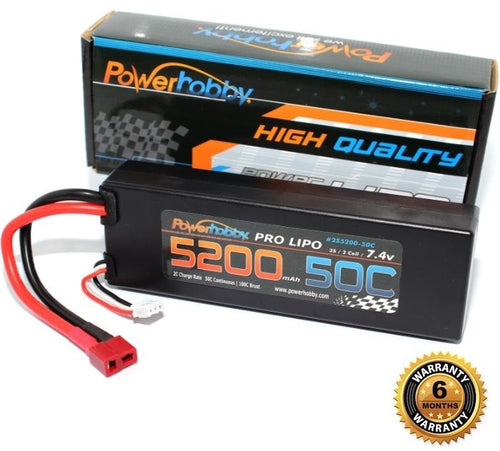 Power Hobby 5200mAh 7.4V 2S 50C LiPo Battery with Hardwired T-Plug