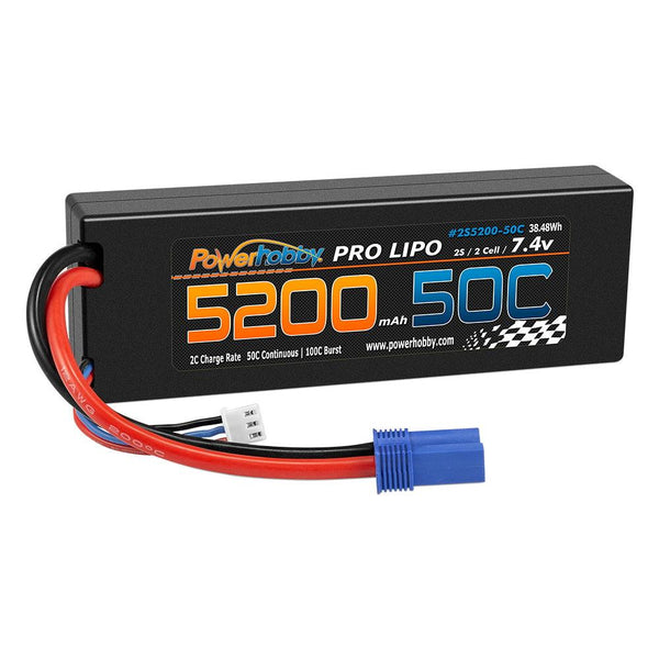 PowerHobby 2S 7.4V 5200mAh 50C Lipo Battery Pack w EC5 Plug Hard Case