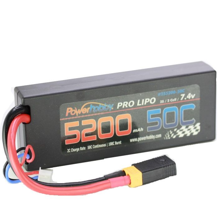 Power Hobby 5200mAh 7.4V 2S 50C LiPo Battery with Hardwired XT60