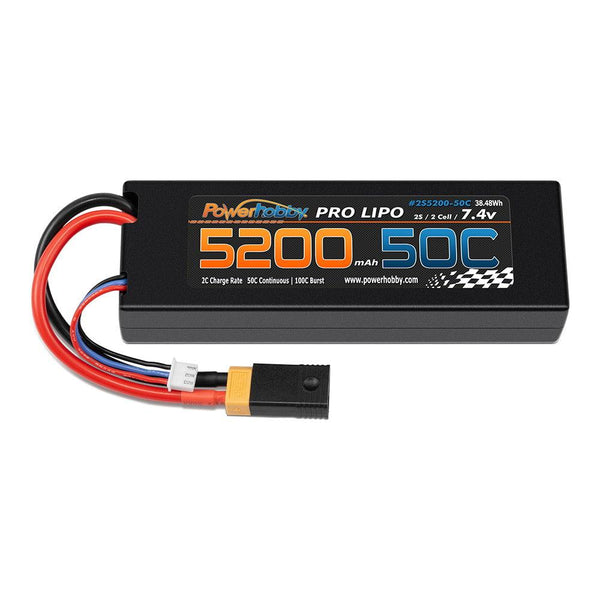 Powerhobby 2s 7.4v 5200mah 50c Lipo Battery w XT60 Plug + Adapter